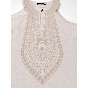 Theme Linen Cotton Embroidered Shift Dress Size Small Sleeveless Soft Taupe